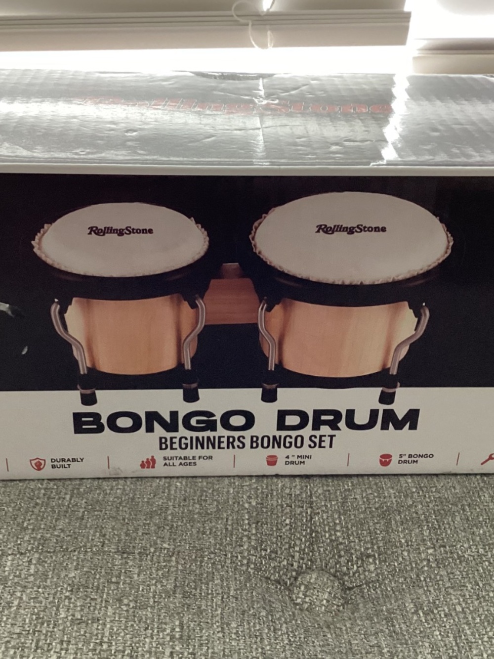 Rolling Stone Beginners Bongo Drum Set Tunable Wood 2 Diff Size Drums W/ Wrench - Picture 3 of 9